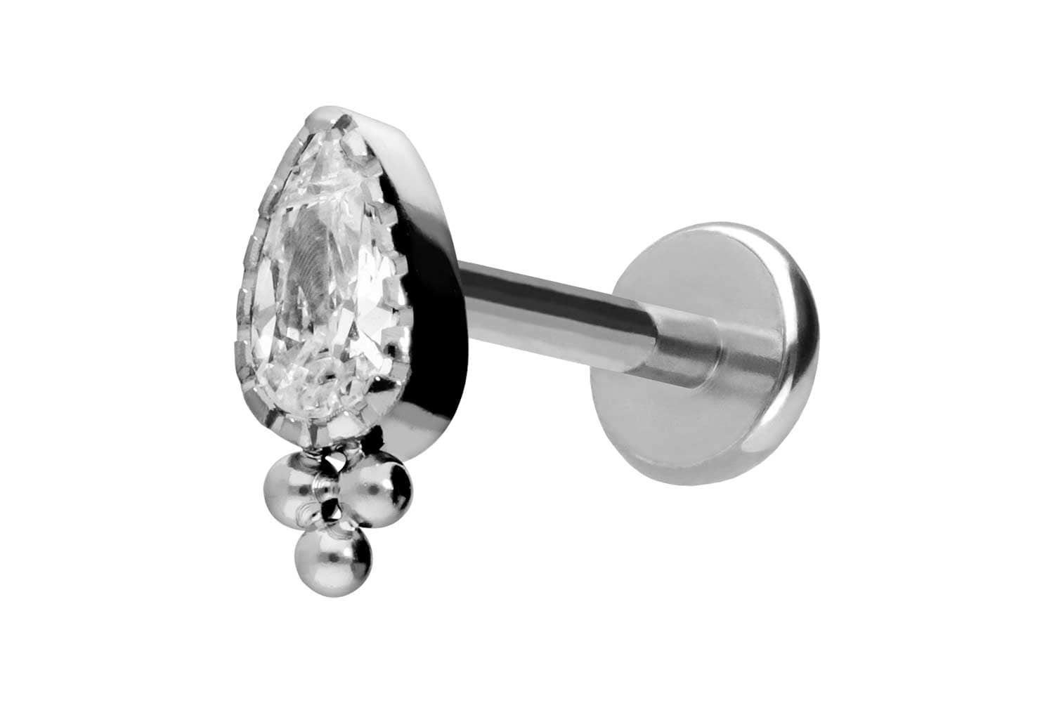Titan Labret Piercing mit Push Fit KRISTALLTROPFEN + KUGELN